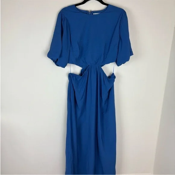 Blue Puff Sleeve Cutout Mini Dress - Picture 2 of 2